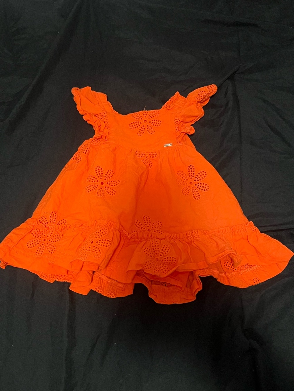 BabyGirl Orange Eyelet Ruffle Dress with Flowers